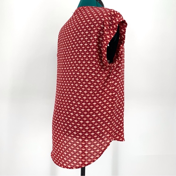Pleione Burgundy and White Patterned Cap Sleeve Lightweight Blouse, Small - Picture 7 of 16